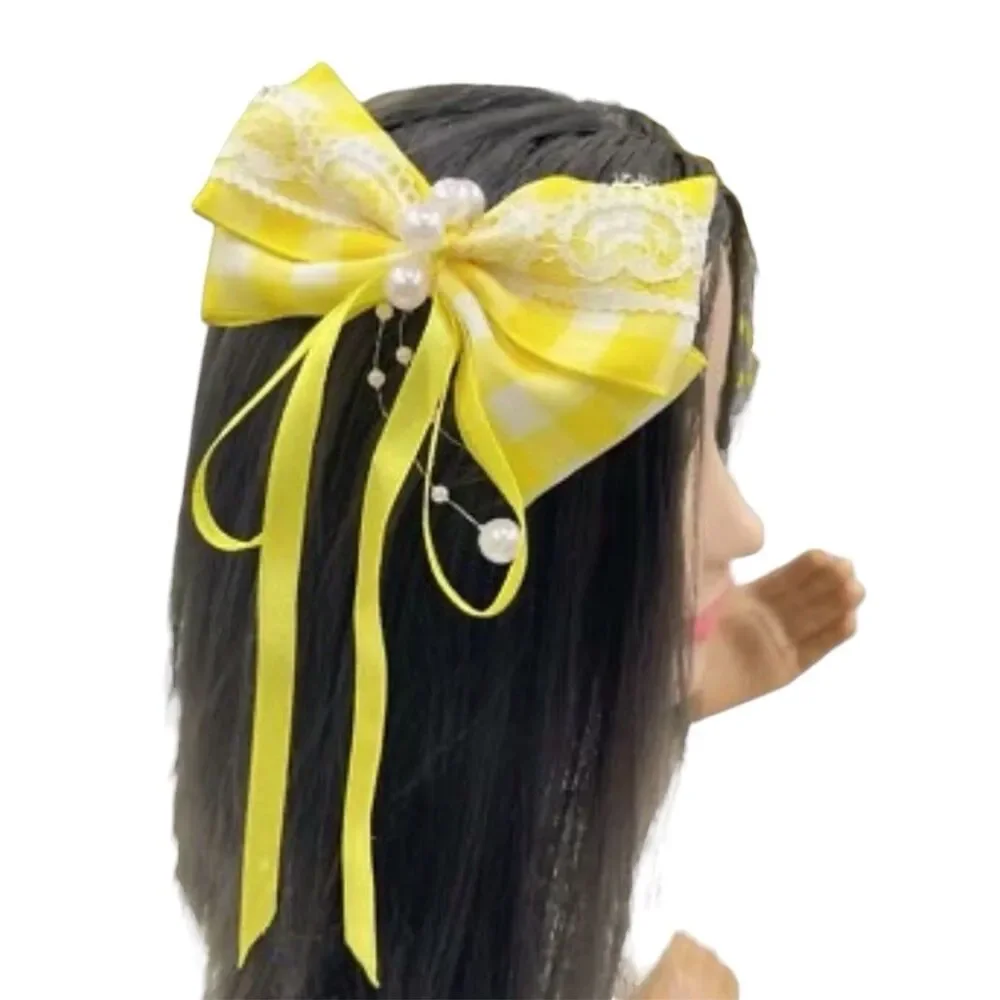 Hair Bow Clip Yellow Hairpin Wih Beads For Girls